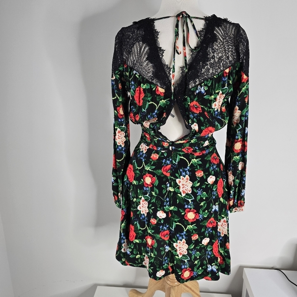 By Anthropologie Lacy V Neck Floral Mini Dress Long Sleeves Size 8 Romantic - Picture 7 of 16